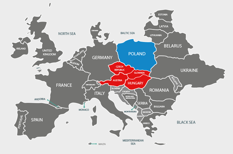 Nemzetközi közlekedés - Ausztria, Magyarország, Csehország, Szlovákia